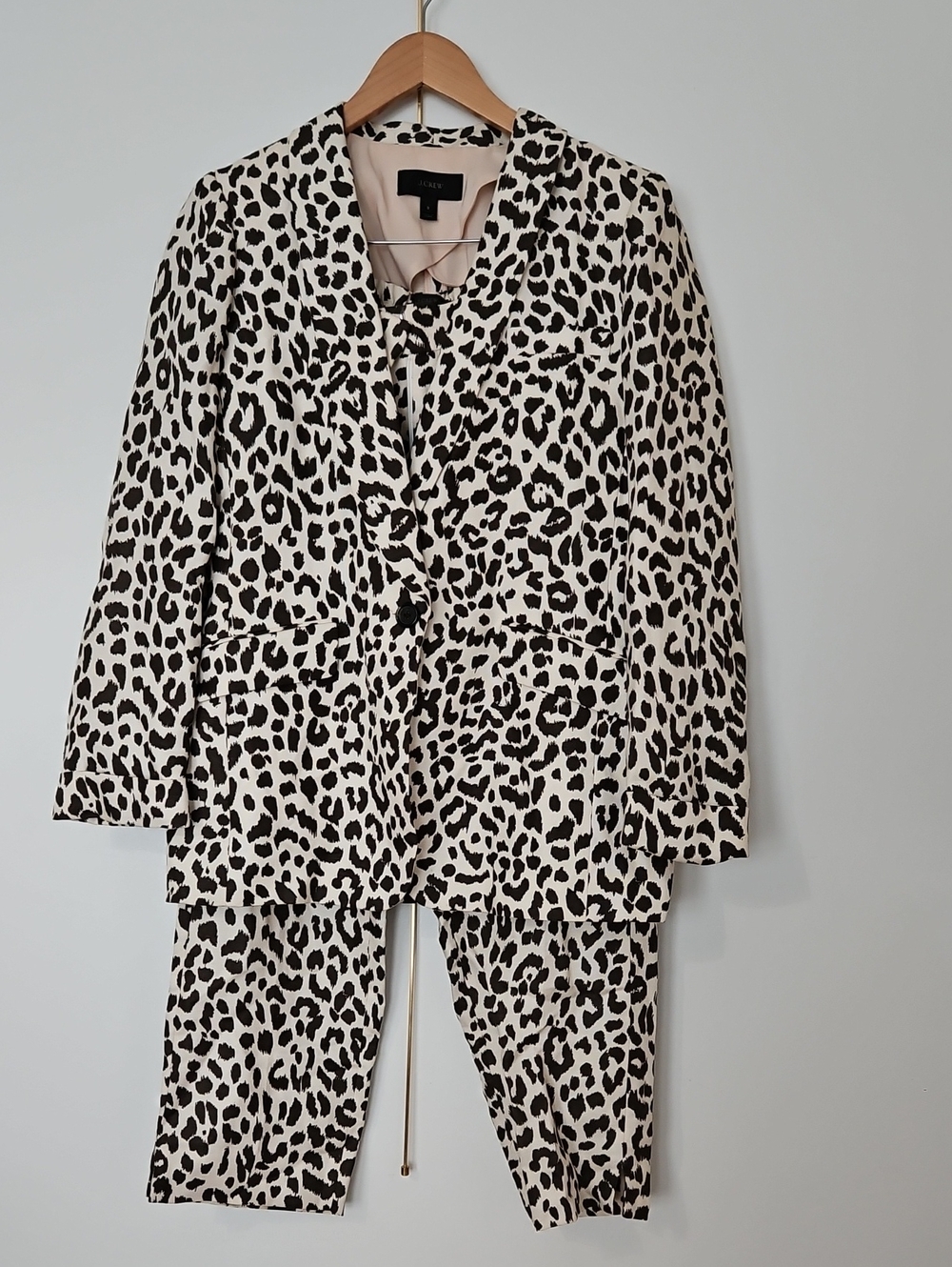 J Crew Leopard Print Women’s Blazer and Cropped Pant Set - Brown & Cream Linen B